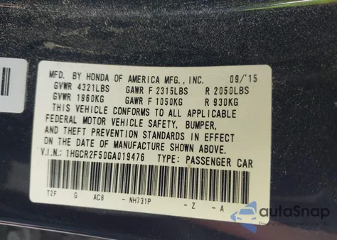 2016 Honda Accord Sport from USA, damaged, VIN 1HGCR2F50GA019476